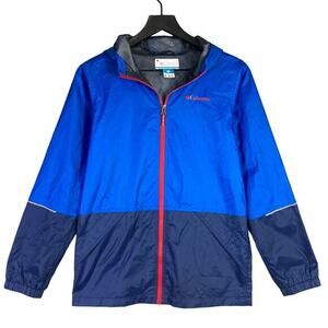 Columbia Boys Blue Windbreaker Jacket Size Kids M Hooded Lightweight Casual‎